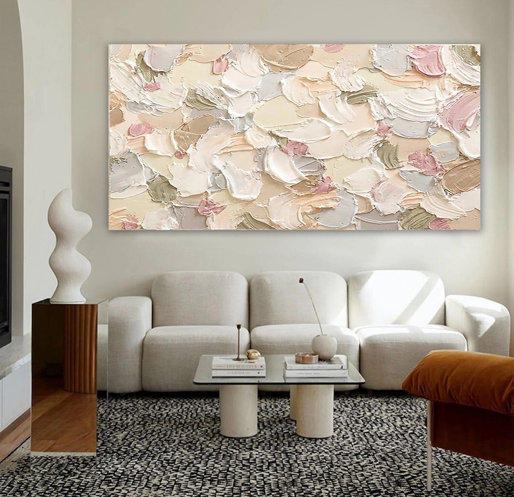 Pétales roses abstraits par texture de minimalisme d’art de mur de couteau de palette Peintures à l'huile